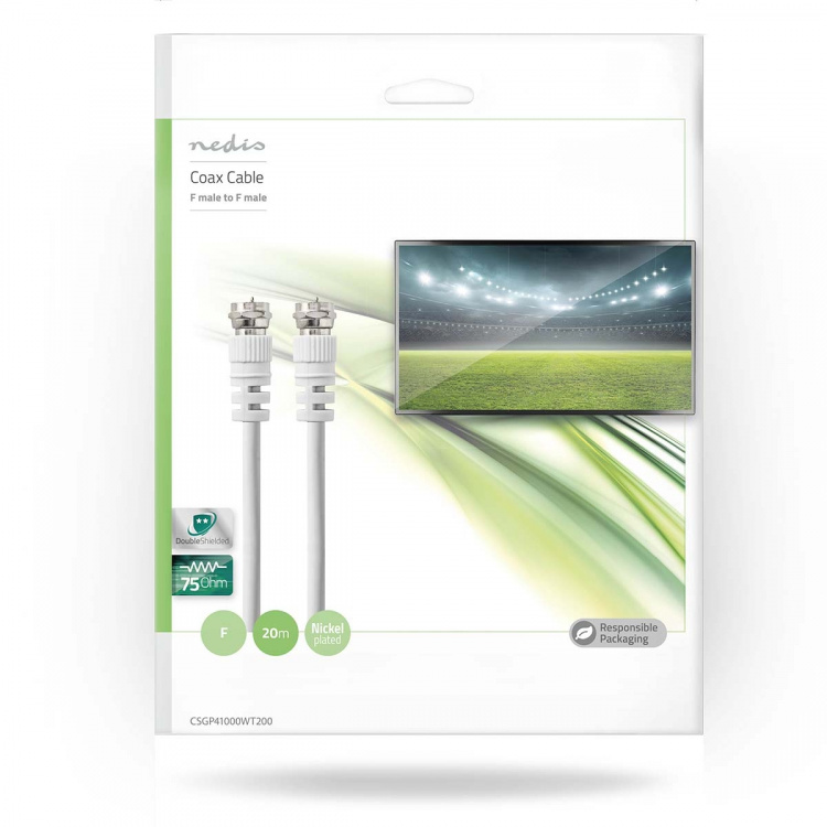 Nedis Satellite & Antenn kabel | F Hane | F Hane | Nickelplaterad | 75 Ohm | Dubbelskärmad | 20.0 m | Rund | PVC | Vit | Kuvert