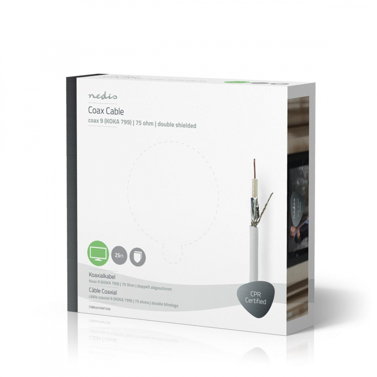 Nedis Koaxialkabel på Bobin | RG59 | 75 Ohm | Dubbelskärmad | ECA | 25.0 m | Koax | PVC | Vit | Presentbox