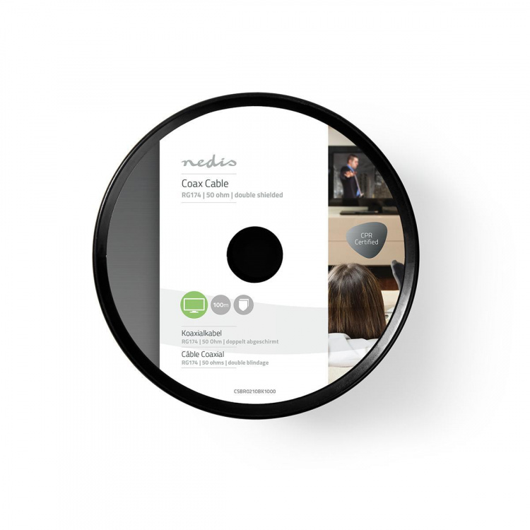 Nedis Koaxialkabel på Bobin | RG174 | 50 Ohm | Enskaligt skydd | ECA | 100.0 m | Koax | PVC | Svart | Rulle Nedis Koaxialkabel på Bobin | RG174 | 50 Ohm | Enskaligt skydd | ECA | 100.0 m | Koax | PVC | Svart | Rulle