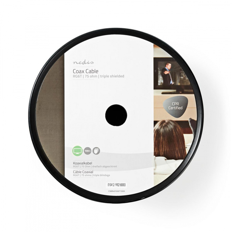 Nedis Koaxialkabel på Bobin | RG6T | 75 Ohm | Dubbelskärmad | ECA | 100.0 m | Koax | PVC | Vit | Rulle