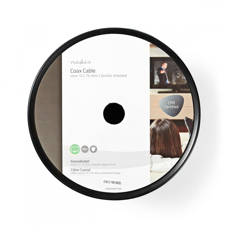 Nedis Koaxialkabel på Bobin | Koax 12 | 75 Ohm | Dubbelskärmad | ECA | 100.0 m | Koax | PVC | Vit | Rulle