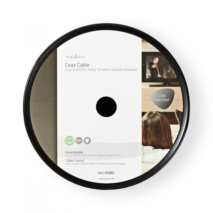 Nedis Koaxialkabel på Bobin | RG6T | 75 Ohm | Dubbelskärmad | ECA | 100.0 m | Koax | PVC | Vit | Rulle