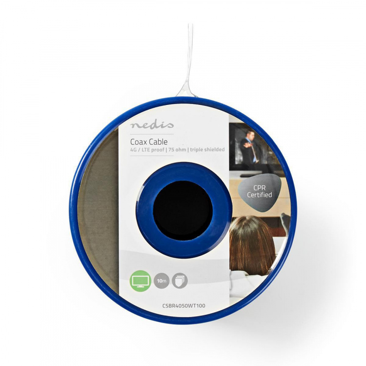 Nedis Koaxialkabel på Bobin | 4G / LTE säker | 75 Ohm | Trippel skyddat | ECA | 10.0 m | Koax | PVC | Vit | Rulle
