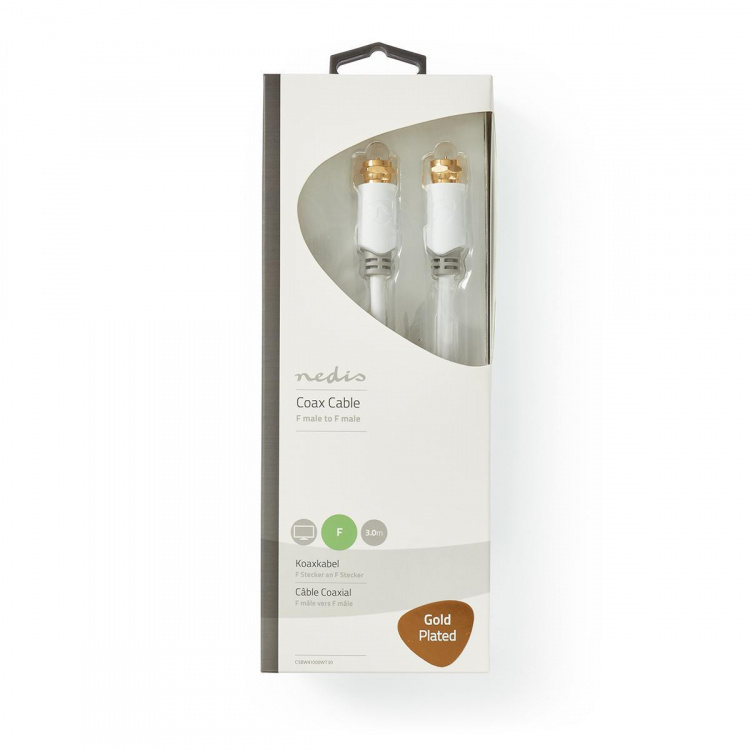 Nedis Satellite & Antenn kabel | F Hane | F Hane | Guldplaterad | 90 dB | 75 Ohm | Enskaligt skydd | 3.00 m | Rund | PVC | Vit | Låda