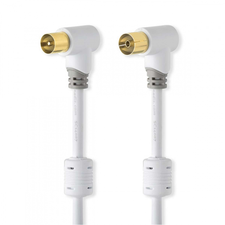 Nedis koaxialkabel | IEC (Koax) Hane | IEC (Koax) Hona | Guldplaterad | 100 dB | 75 Ohm | Dubbelskärmad | 3.00 m | Rund | PVC | Vit | Låda