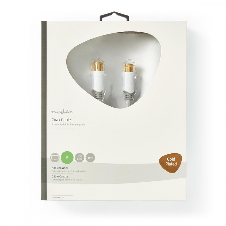 Nedis F Quick - F Quick Cables | F Hane Quick | F Hane Quick | Guldplaterad | 75 Ohm | Dubbelskärmad | 10.0 m | Rund | PVC | Vit | Kartong med fönster Nedis F Quick - F Quick Cables | F Hane Quick | F Hane Quick | Guldplaterad | 75 Ohm | Dubbelskärmad | 10.0 m | Rund | PVC | Vit | Kartong med fönster