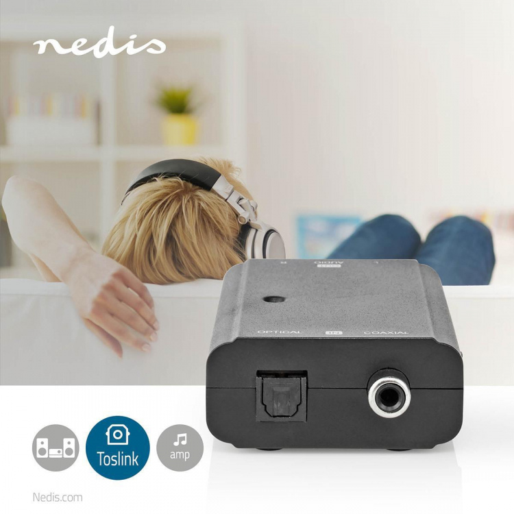 Nedis Digital Audio Omvandlare | Tvåvägs | Ingång för audio/video/dataanslutningar: 1x S/PDIF (RCA) Female / 1x Toslink Female | Audio / video / dataanslutningar utgång: 2x RCA Male | Instruktionsbok | Svart