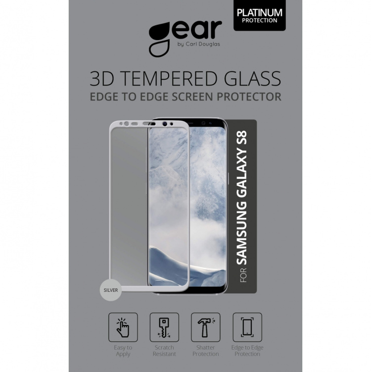 GEAR Härdat Glas 3D Full Cover Silver Samsung S8 GEAR Härdat Glas 3D Full Cover Silver Samsung S8