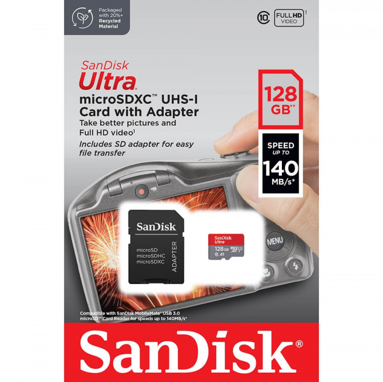 SanDisk MicroSDXC Foto Ultra 128GB 140MB/s UHS-I Adap