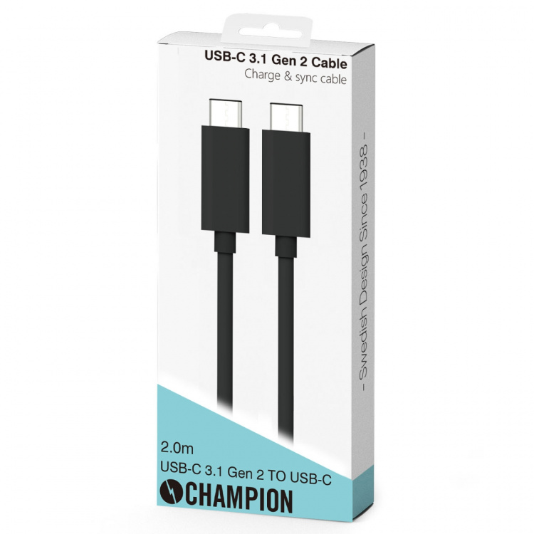 Champion USB-C Kabel 2m 100W Svart