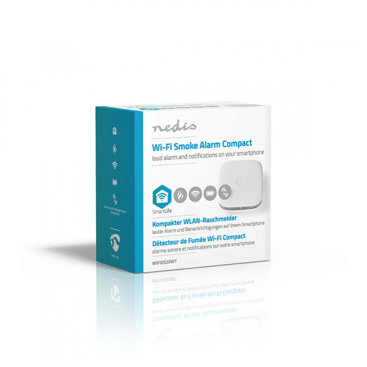 Nedis SmartLife Rökdetektor | Wi-Fi | Batteridriven | Givarlivscykel: 10 år | EN 14604 | Max. batteritid: 24 Månader | 85 dB | Vit | 1 st