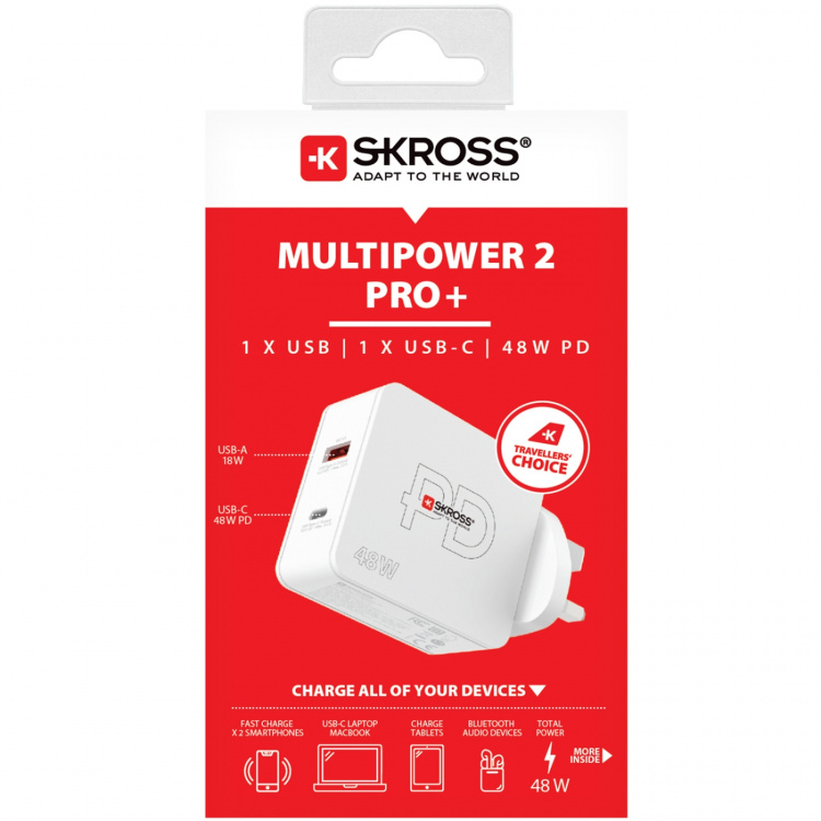 SKROSS Multipower 2 Pro+ UK 1xUSB-C PD 1xUSB-A 48W