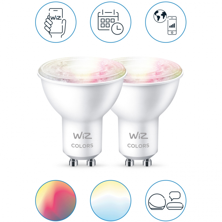 WiZ 2-pack WiFi Smart LED GU10 50W 345lm Färg WiZ 2-pack WiFi Smart LED GU10 50W 345lm Färg