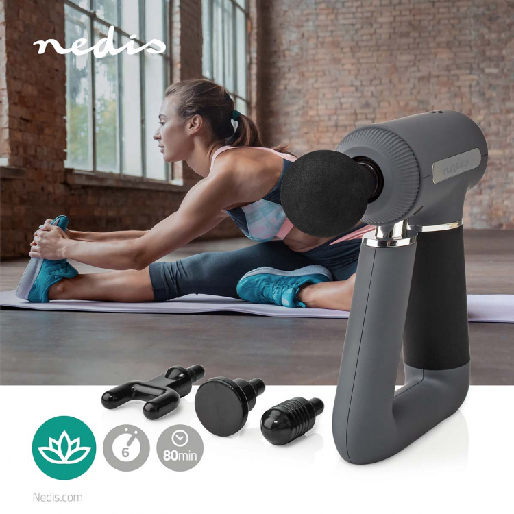 Nedis Sportmassage Pistol | Batteridriven | N/A | Uppladdningsbara | 6 massagelägen | USB kabel | Grå Nedis Sportmassage Pistol | Batteridriven | N/A | Uppladdningsbara | 6 massagelägen | USB kabel | Grå