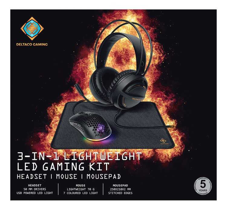 deltaco_gaming Kit 3-in-1 Headset Mouse Mousepad, black with LEDs