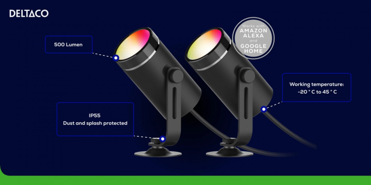 DELTACO SMART HOME Smart RGB-trädgårdsbelysning, svart