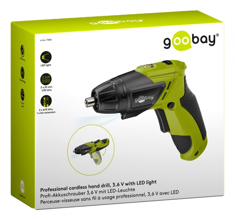 Goobay Professional cordless hand drill, 3.6 V with LED light