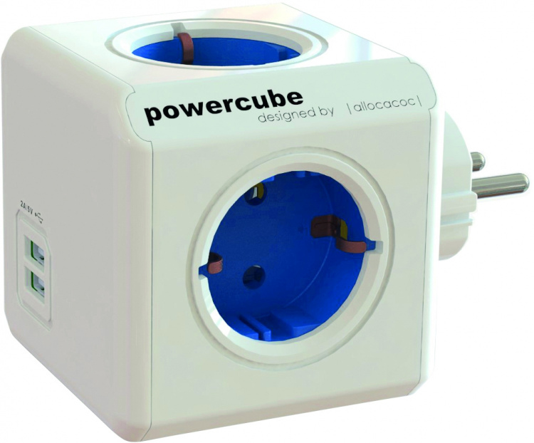 Allocacoc PowerCube Original 4 Sockets, 2 USB, blue