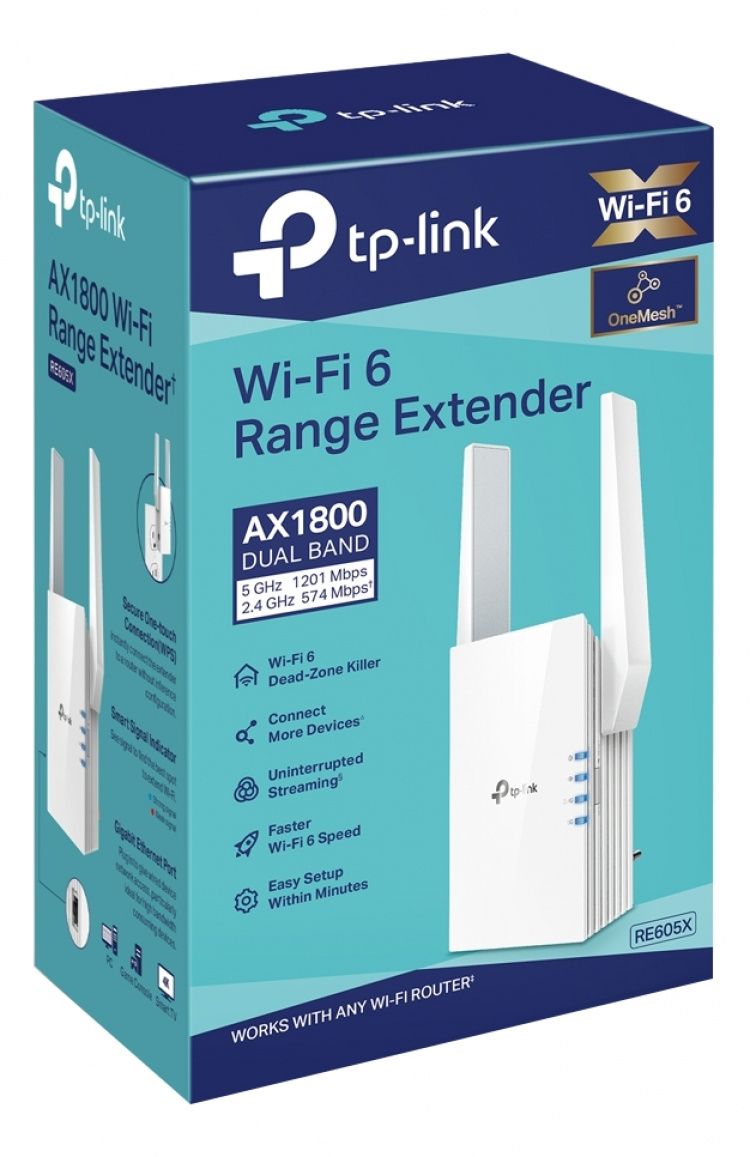tplink RE605X AX1800 Wi-Fi Range Extender, white