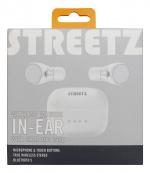streetz True Wireless stay-in-ear, dual earbuds, charge case, white
