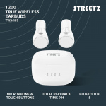 streetz True Wireless stay-in-ear, dual earbuds, charge case, white