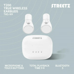streetz True Wireless stay-in-ear, dual earbuds, charge case, white