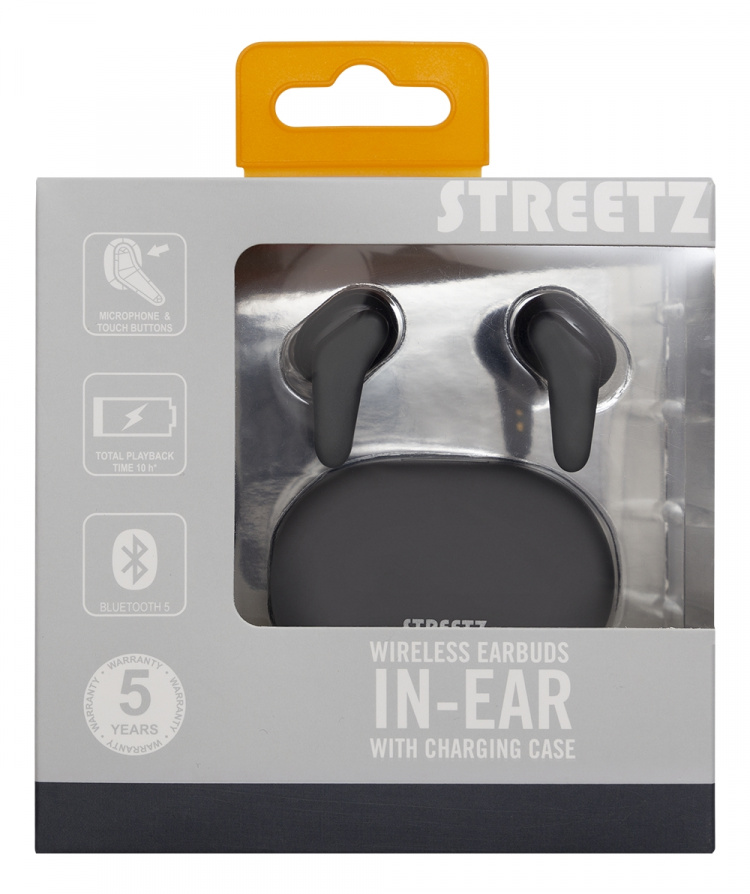 STREETZ True Wireless Stereo in-ear, dual earbuds, charge case, black STREETZ True Wireless Stereo in-ear, dual earbuds, charge case, black