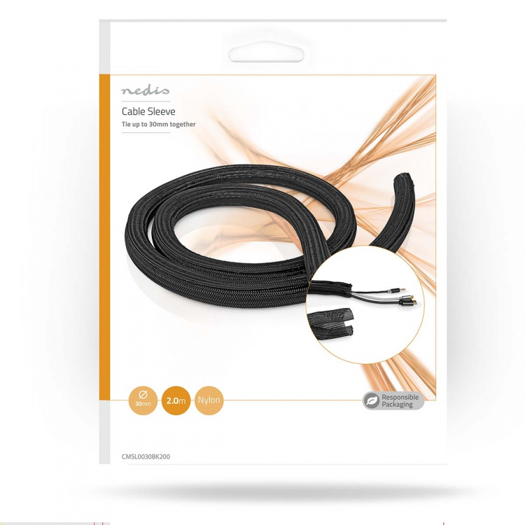 Nedis Kabelhantering | Ärm | 1 st. | Maximal kabeltjocklek: 30 mm | Nylon | Svart Nedis Kabelhantering | Ärm | 1 st. | Maximal kabeltjocklek: 30 mm | Nylon | Svart
