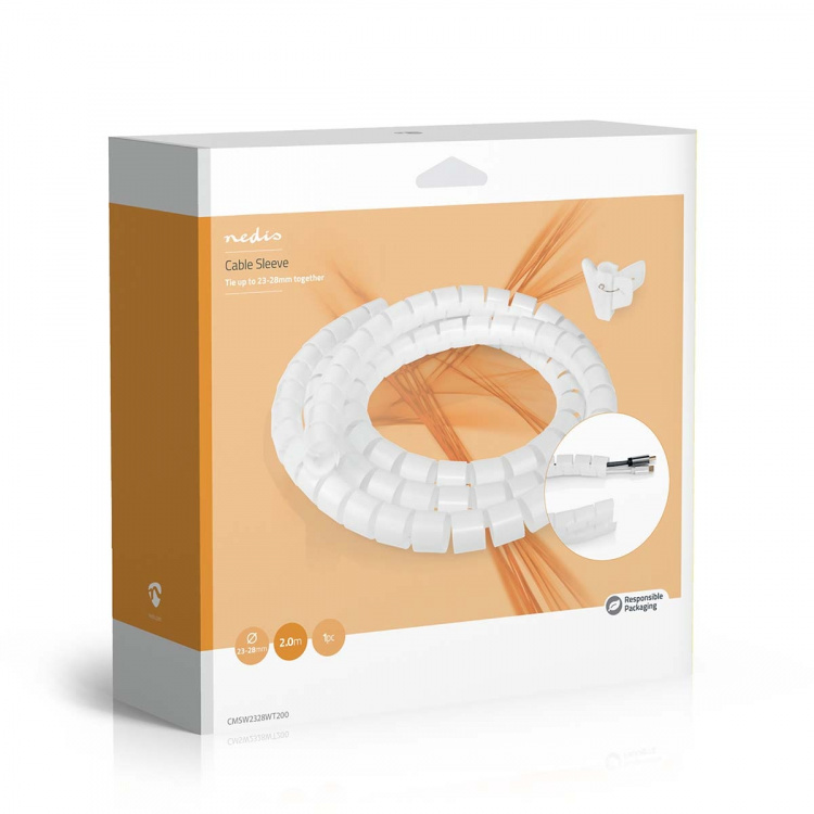 Nedis Kabelhantering | Spiral ärm | 1 st. | Maximal kabeltjocklek: 28 mm | PE | Vit