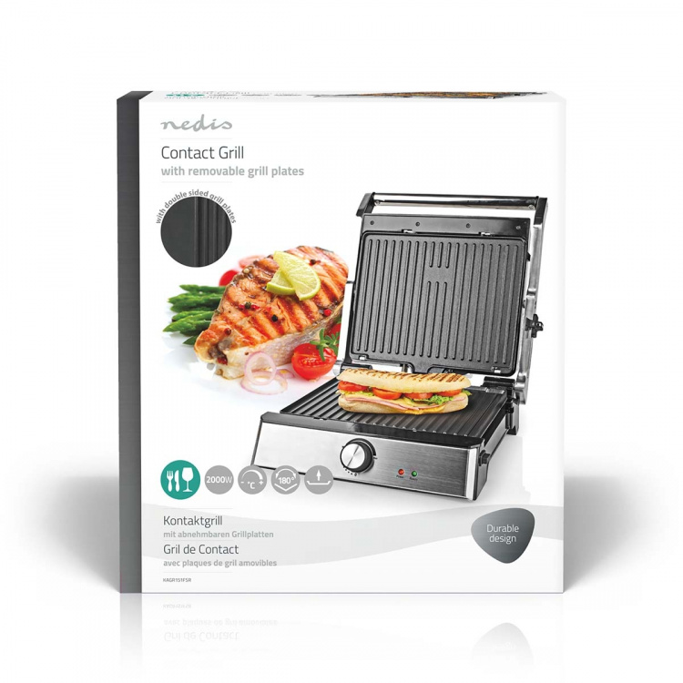 Nedis Kontaktgrill | 2000 W | 29 x 23 cm | Justerbar temperaturkontroll | Plast / Rostfritt stål
