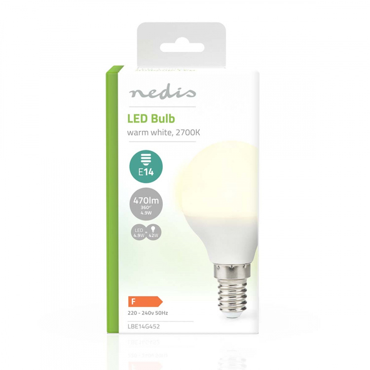 Nedis LED-lampa E14 | G45 | 4.9 W | 470 lm | 2700 K | Varm Vit | Matt | 1 st Nedis LED-lampa E14 | G45 | 4.9 W | 470 lm | 2700 K | Varm Vit | Matt | 1 st