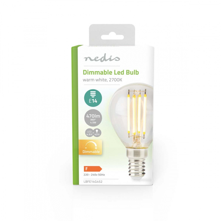 Nedis LED-lampa Lampa E14 | G45 | 4.5 W | 470 lm | 2700 K | Dimbar | Varm Vit | Retrostil | 1 st. | Tydlig