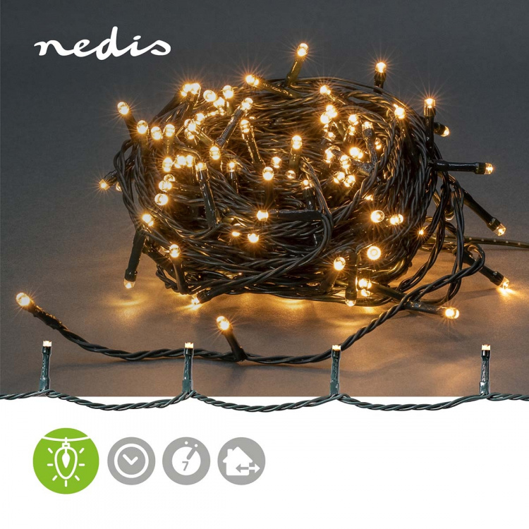 Nedis Julbelysning | Sträng | 180 LED\'s | Varm Vit | 13.50 m | Ljuseffekter: 7 | Inomhus eller Utomhus | Strömadapter