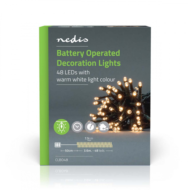 Nedis Julbelysning | Sträng | 48 LED\'s | Varm Vit | 3.60 m | Ljuseffekter: 7 | Inomhus eller Utomhus | Batteridriven