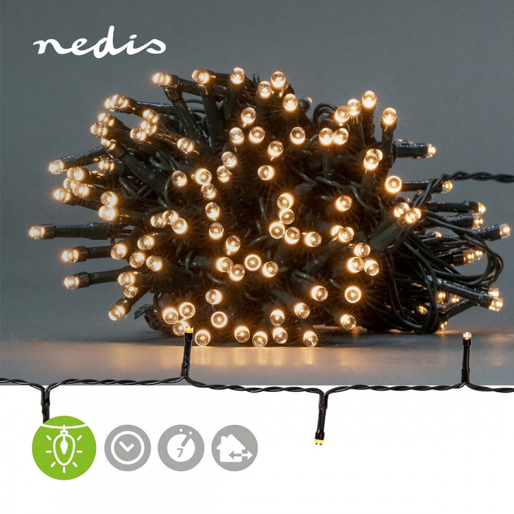 Nedis Julbelysning | Sträng | 192 LED\'s | Varm Vit | 14.40 m | Ljuseffekter: 7 | Inomhus eller Utomhus | Batteridriven