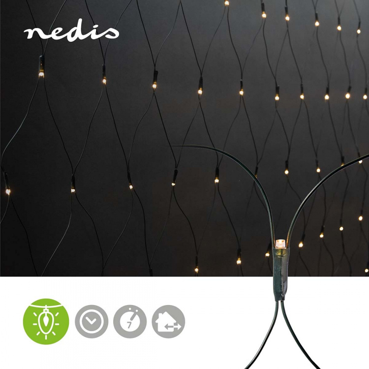 Nedis Dekorativa Nätljus | Varm Vit | 160 LED\'s | 2 x 1 m | Ljuseffekter: 7 | Inomhus eller Utomhus | Strömadapter