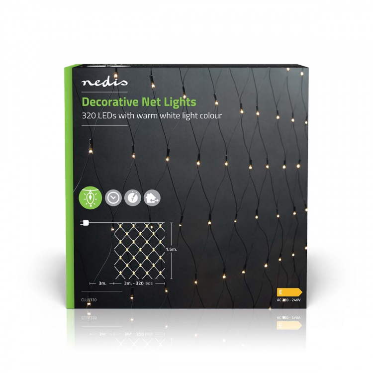 Nedis Dekorativa Nätljus | Varm Vit | 320 LED\'s | 3 x 1.5 m | Ljuseffekter: 7 | Inomhus eller Utomhus | Strömadapter Nedis Dekorativa Nätljus | Varm Vit | 320 LED\'s | 3 x 1.5 m | Ljuseffekter: 7 | Inomhus eller Utomhus | Strömadapter