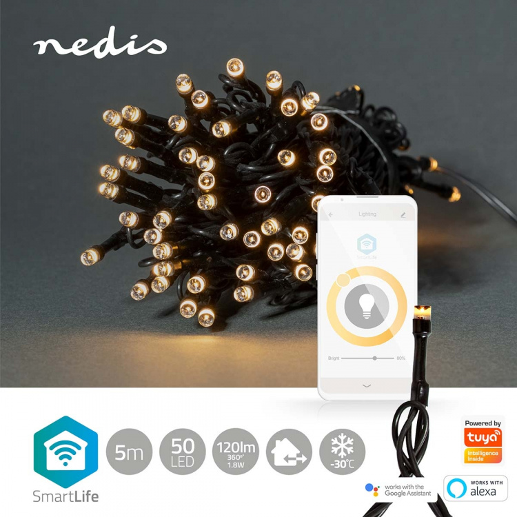 Nedis SmartLife Julbelysning | Sträng | Wi-Fi | Varm Vit | 50 LED\'s | 5.00 m | Android™ / IOS