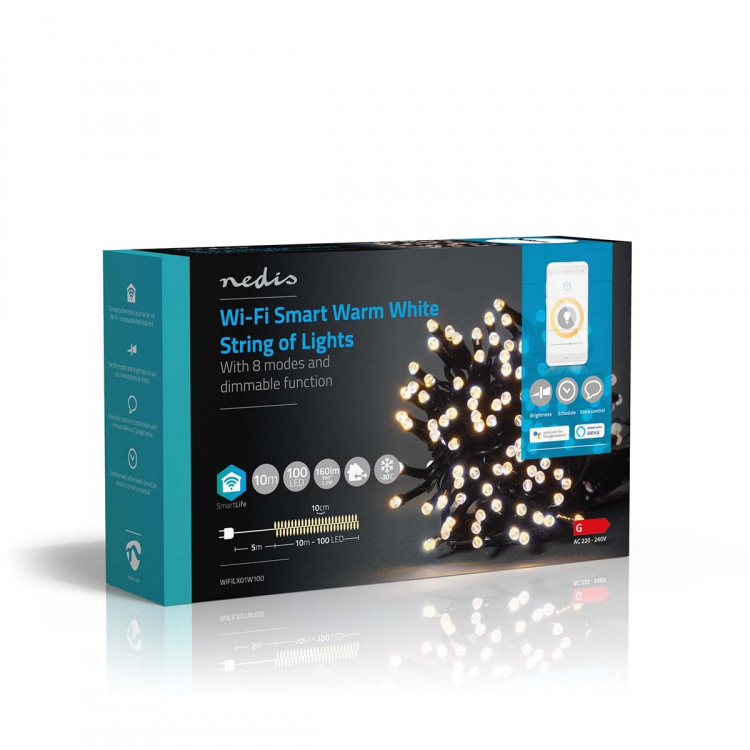 Nedis SmartLife Julbelysning | Sträng | Wi-Fi | Varm Vit | 100 LED\'s | 10.0 m | Android™ / IOS Nedis SmartLife Julbelysning | Sträng | Wi-Fi | Varm Vit | 100 LED\'s | 10.0 m | Android™ / IOS