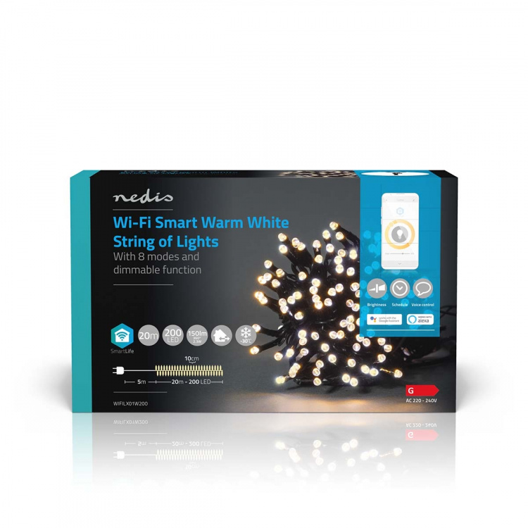 Nedis SmartLife Julbelysning | Sträng | Wi-Fi | Varm Vit | 200 LED\'s | 20.0 m | Android™ / IOS