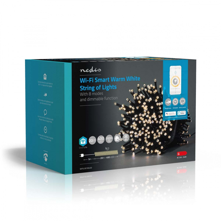 Nedis SmartLife Julbelysning | Sträng | Wi-Fi | Varm Vit | 400 LED\'s | 20.0 m | Android™ / IOS Nedis SmartLife Julbelysning | Sträng | Wi-Fi | Varm Vit | 400 LED\'s | 20.0 m | Android™ / IOS
