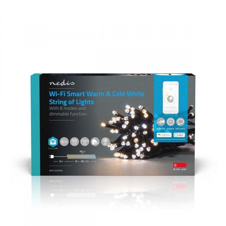 Nedis SmartLife Julbelysning | Sträng | Wi-Fi | Varm till cool vit | 50 LED\'s | 5.00 m | Android™ / IOS