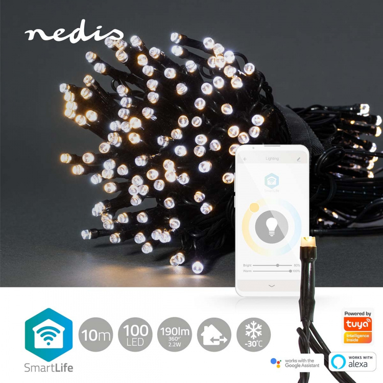 Nedis SmartLife Julbelysning | Sträng | Wi-Fi | Varm till cool vit | 100 LED\'s | 10.0 m | Android™ / IOS Nedis SmartLife Julbelysning | Sträng | Wi-Fi | Varm till cool vit | 100 LED\'s | 10.0 m | Android™ / IOS