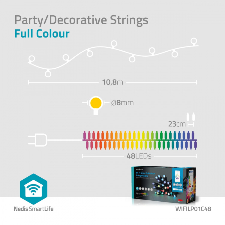 Nedis SmartLife Julbelysning | Festljus | Wi-Fi | RGB | 48 LED\'s | 10.80 m | Android™ / IOS