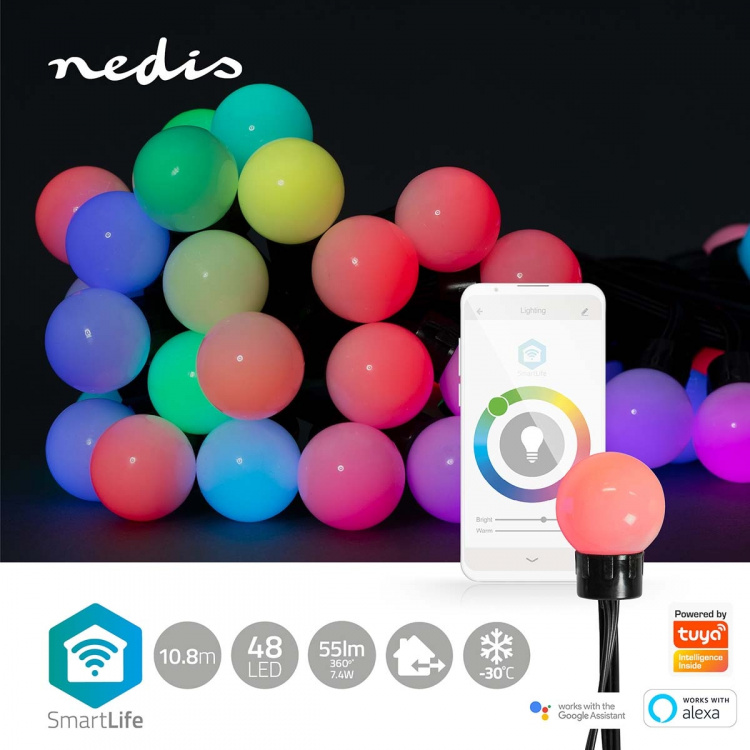 Nedis SmartLife Dekorativa Lampor | Festljus | Wi-Fi | RGB | 48 LED\'s | 10.8 m | Android™ / IOS | Glödlampediameter: 30 mm