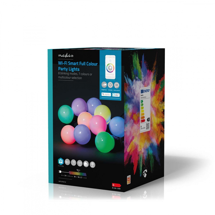 Nedis SmartLife Dekorativa Lampor | Festljus | Wi-Fi | RGB / Vit | 10 LED\'s | 9.00 m | Android™ / IOS | Glödlampediameter: 50 mm Nedis SmartLife Dekorativa Lampor | Festljus | Wi-Fi | RGB / Vit | 10 LED\'s | 9.00 m | Android™ / IOS | Glödlampediameter: 50 mm