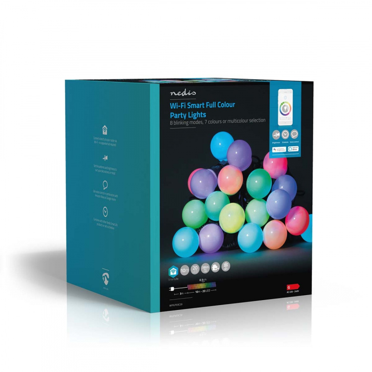 Nedis SmartLife Dekorativa Lampor | Festljus | Wi-Fi | RGB / Vit | 20 LED\'s | 10 m | Android™ / IOS | Glödlampediameter: 50 mm Nedis SmartLife Dekorativa Lampor | Festljus | Wi-Fi | RGB / Vit | 20 LED\'s | 10 m | Android™ / IOS | Glödlampediameter: 50 mm