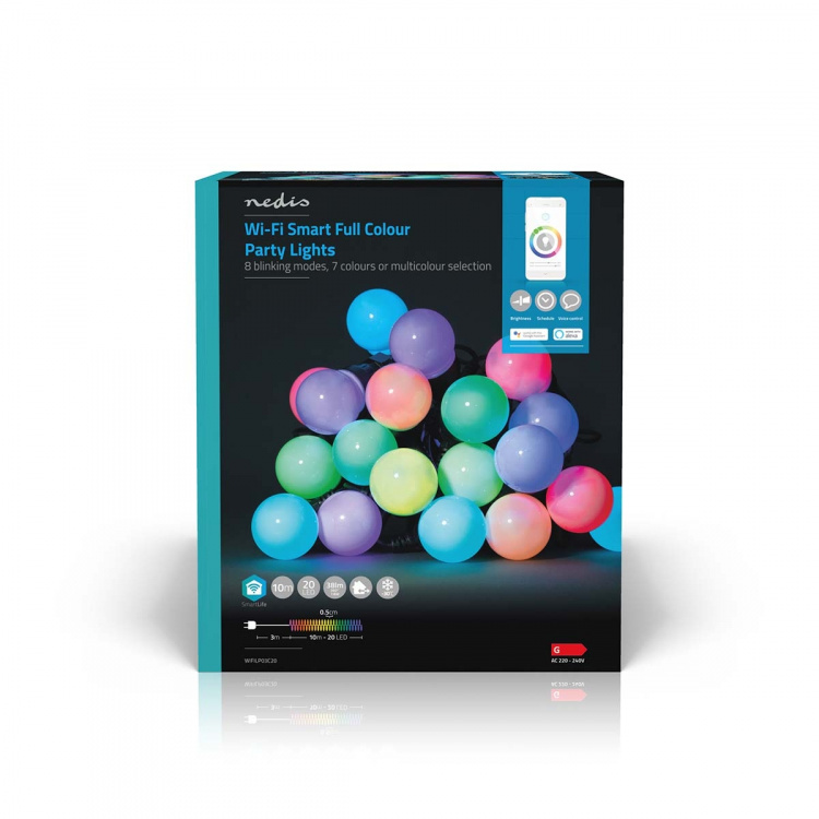 Nedis SmartLife Dekorativa Lampor | Festljus | Wi-Fi | RGB / Vit | 20 LED\'s | 10 m | Android™ / IOS | Glödlampediameter: 50 mm Nedis SmartLife Dekorativa Lampor | Festljus | Wi-Fi | RGB / Vit | 20 LED\'s | 10 m | Android™ / IOS | Glödlampediameter: 50 mm
