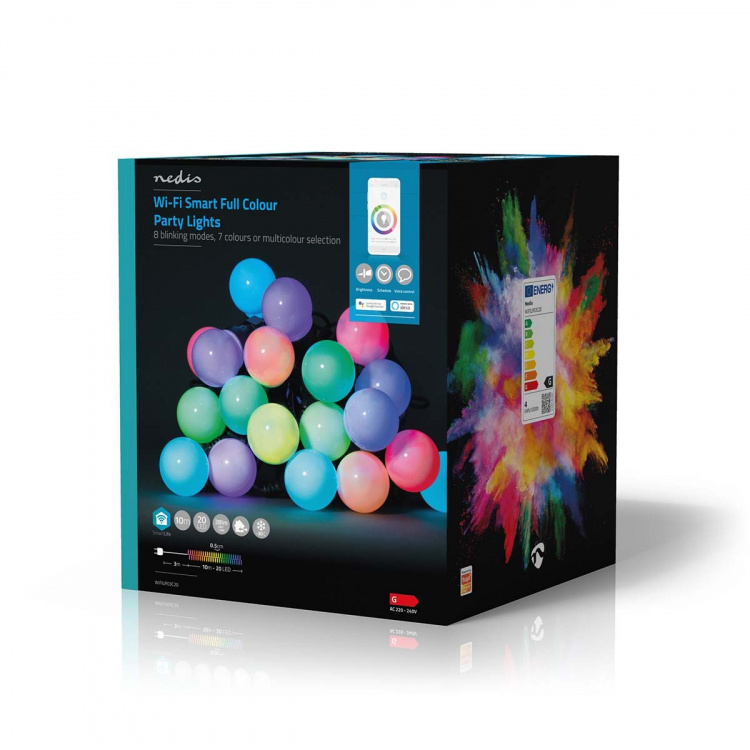 Nedis SmartLife Dekorativa Lampor | Festljus | Wi-Fi | RGB / Vit | 20 LED\'s | 10 m | Android™ / IOS | Glödlampediameter: 50 mm Nedis SmartLife Dekorativa Lampor | Festljus | Wi-Fi | RGB / Vit | 20 LED\'s | 10 m | Android™ / IOS | Glödlampediameter: 50 mm