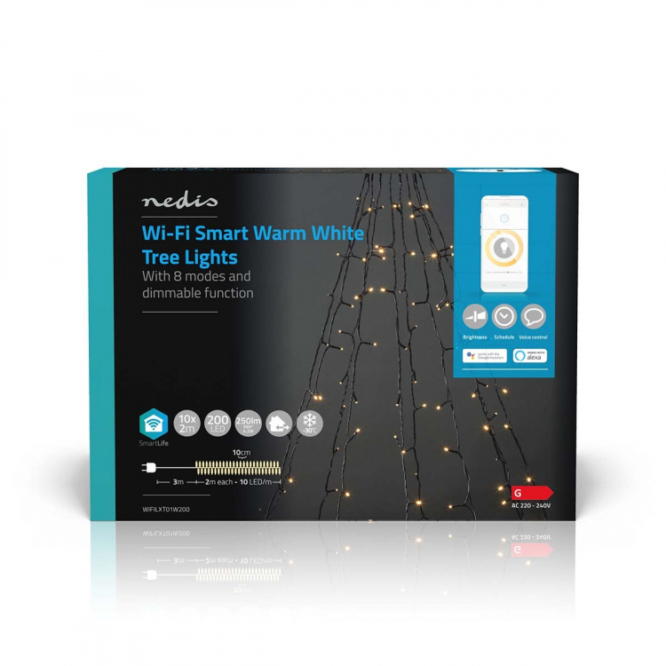 Nedis SmartLife Julbelysning | Träd | Wi-Fi | Varm Vit | 200 LED\'s | 20.0 m | 10 x 2 m | Android™ / IOS